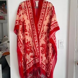 FREE PEOPLE NIGHTBIRD BURNOUT DUSTER/KIMONO RED VELVET O/S  NWOT